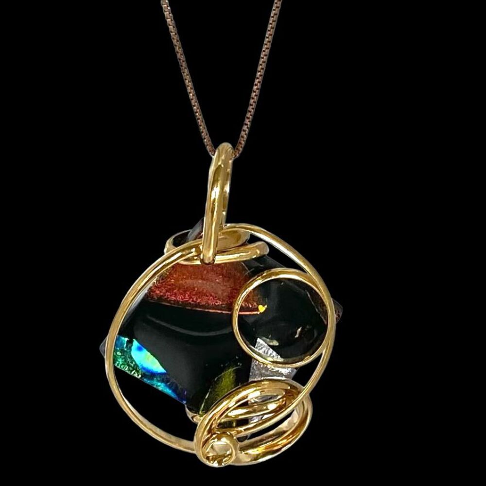 NI #  Italian Glass Pendant & Gold Vermeil 925 Silver Chain